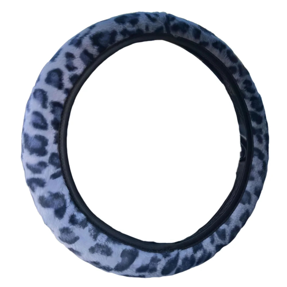 Leopard Steering Wheel Cover Winter Plush Soft Comfortable Fur Steering Wheel Cover 38cm Universal Car Steering Wheel Cover