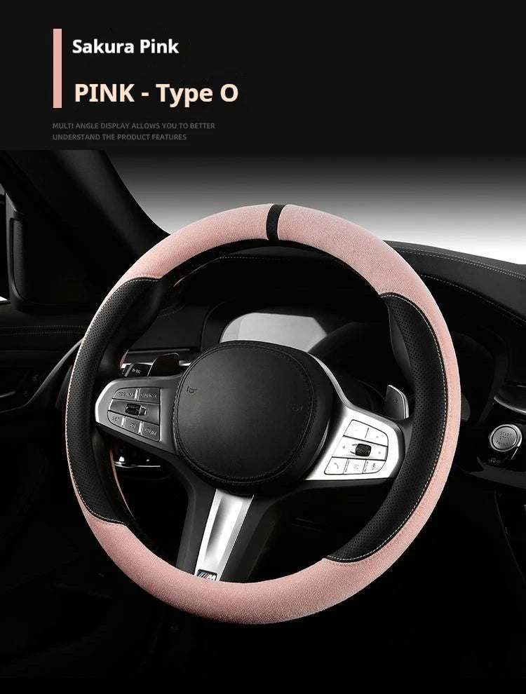Steering Wheel Cover Suede D Shape Wine Red Four Seasons Breathable Non Slip Sweat Absorbent Comfortable Car Steering Protector