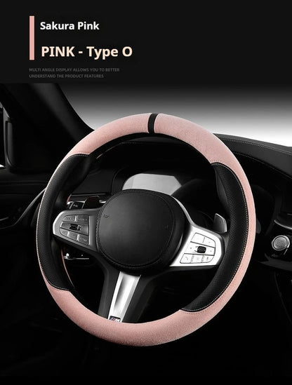 Steering Wheel Cover Suede D Shape Wine Red Four Seasons Breathable Non Slip Sweat Absorbent Comfortable Car Steering Protector