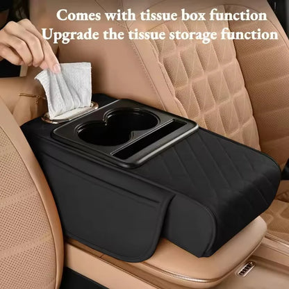 Auto Center Console Armrest Cushion With 2 Cup Holder PU Leather Armrest Pad Car Amrest Pillow Cover Height Pad Car Accessories