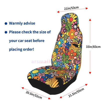 Hippie Flowers Car Seat Cover 2PCS Front Car Seat Cover Seat Anti Fouling Protective Cover Cute Car Accessories