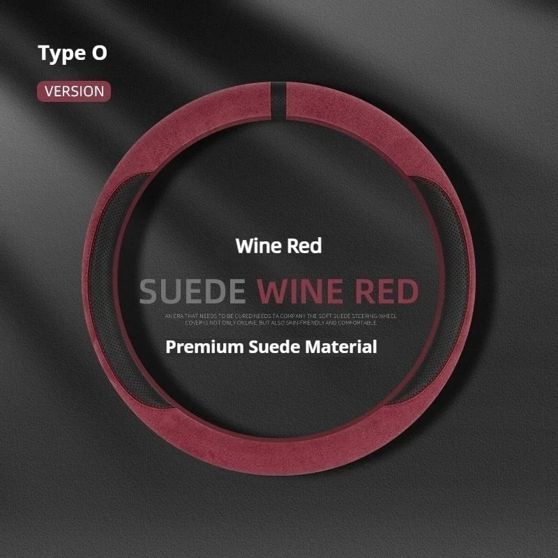 Steering Wheel Cover Suede D Shape Wine Red Four Seasons Breathable Non Slip Sweat Absorbent Comfortable Car Steering Protector