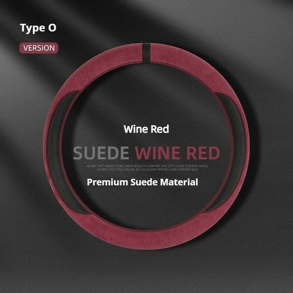 Steering Wheel Cover Suede D Shape Wine Red Four Seasons Breathable Non Slip Sweat Absorbent Comfortable Car Steering Protector