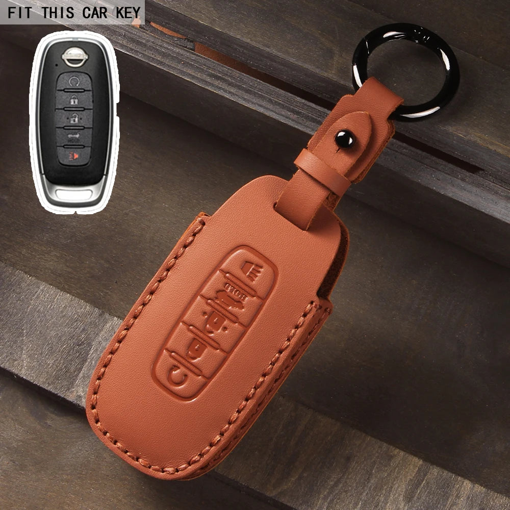 Leather Car Key Case Cover for Nissan Juke 2023 X-trail T33 Qasqhai J12 2022 Ariya Altima Teana2 3 4 5 Buttons