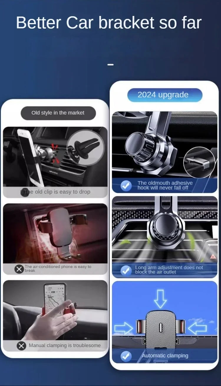 Car Phone Holder New Universal Phone Holder with Hook Clip, Automatic Locking Without Blocking Air Outlet, Car Ventilation