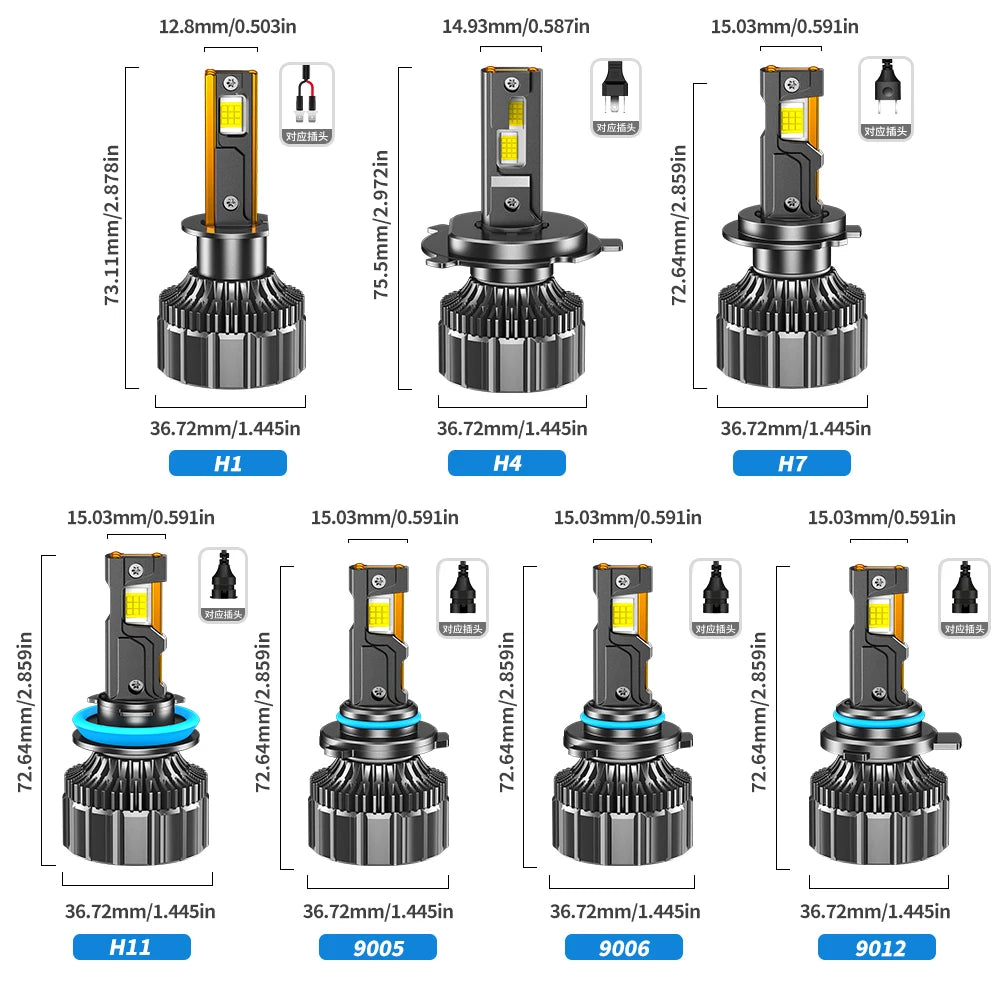 Kit Lâmpada LED Alta Potência H7/H11/H1/H4 6000K - 2 Peças 12V
