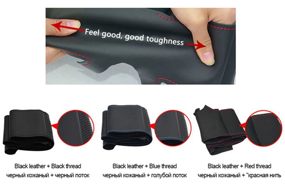 DIY Hand-stitched Steering Wheel Cover Black Artificial Leather Steering Wheel Cover for Mazda 6 2009