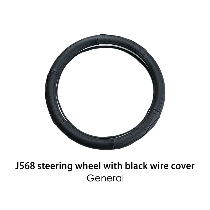Car Steering Wheel Cover – Black Stitching, 38cm Round Outer Diameter, Anti-Slip & Wear-Resistant, Comfortable Grip