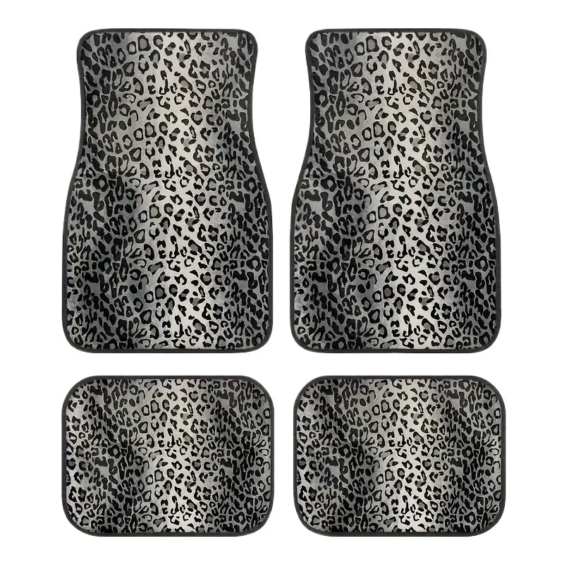 Luxury Leopard Print Car Floor Mats - Universal Fit, Durable Polyester Fiber, Elegant Interior Accessory for Front&Rear Seats