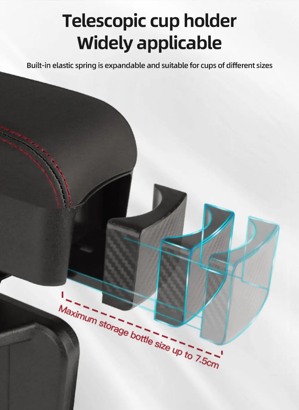 Height Adjustable Car Center Console Gap Storage Organizer with Liftable Tray Elbow Support Armrest Pad for SUV Sedan