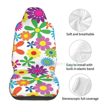 Hippie Flowers Car Seat Cover 2PCS Front Car Seat Cover Seat Anti Fouling Protective Cover Cute Car Accessories