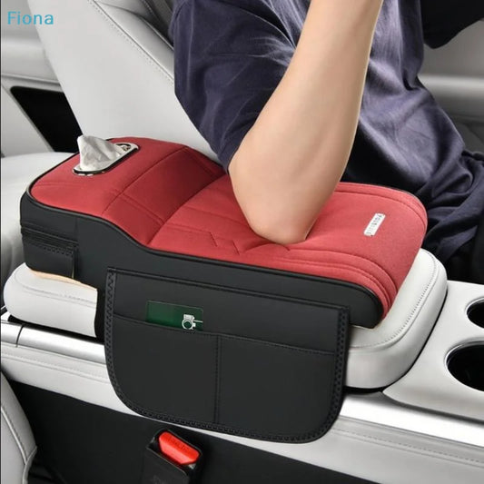 ✔Car Armrest Cushion with Tissue Box & Storage Pocket - Memory Foam Arm Rest Pad for Universal Vehicle Center Console