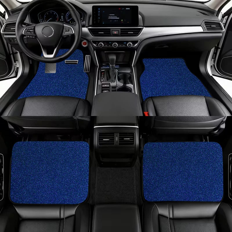 Universal Car Floor Mats Set of 4 Blue Texture Non-Slip Waterproof Auto Carpet Easy Clean Interior Accessory for Sedan SUV