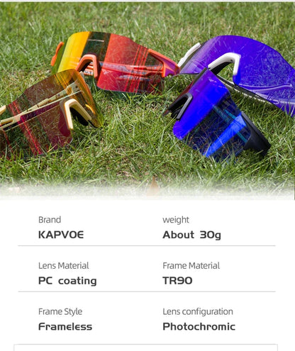 Kapvoe 2026 Photochromic Cycling Sunglasses Rimless Men Running Outdoor Sports Bike Glasses MTB Glasses Eyewear Bicycle Goggles