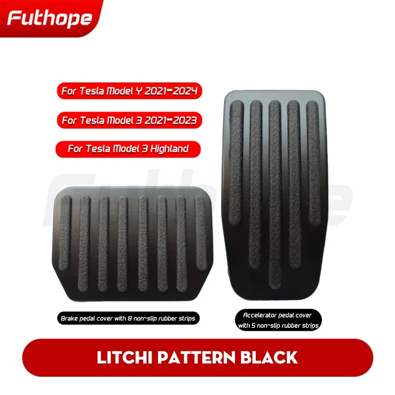 Futhope 2021-2024 Car Foot Pedal Pads Covers For Tesla Model 3 Y highland Accessories Litchi Grain Anti Accelerator Brake