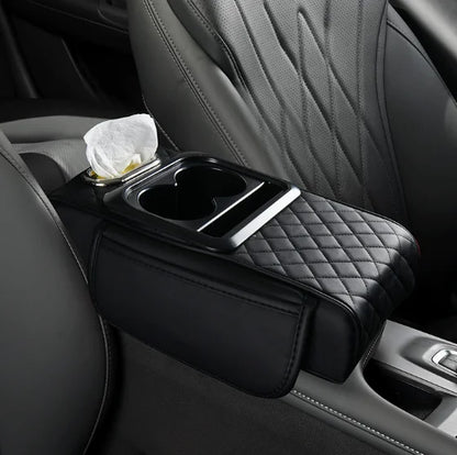 Universal car center console armrest box with dual cup holders, heightening pad, high comfort, easy to install.