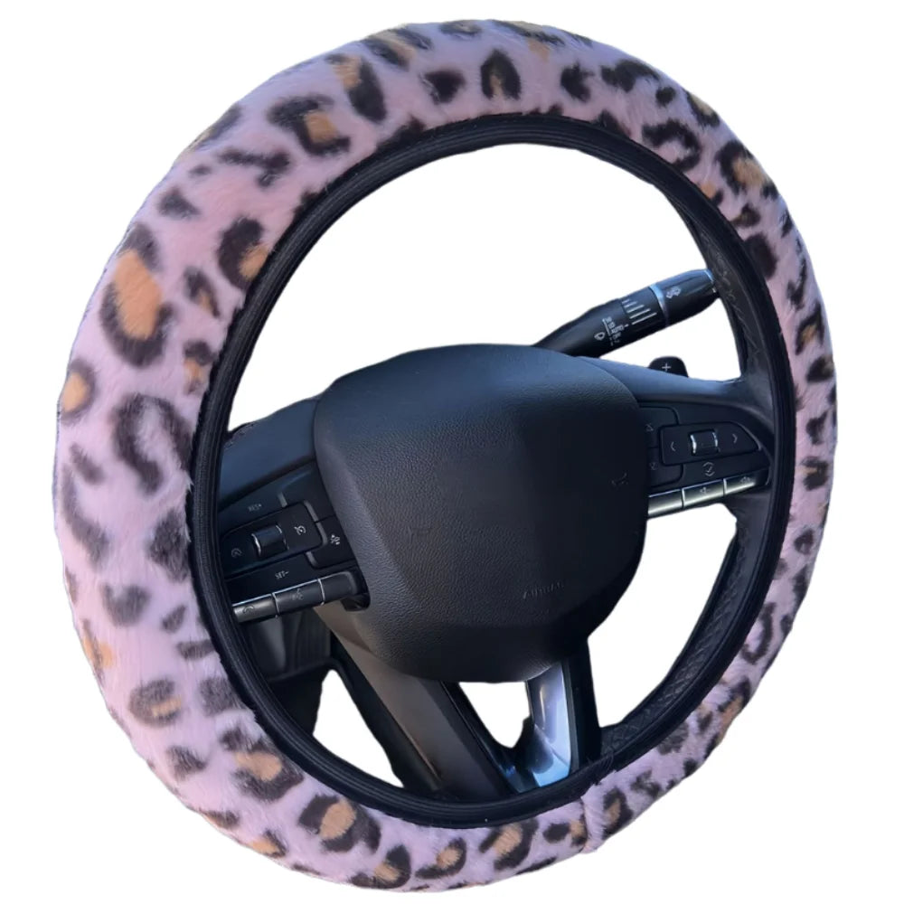 Leopard Steering Wheel Cover Winter Plush Soft Comfortable Fur Steering Wheel Cover 38cm Universal Car Steering Wheel Cover