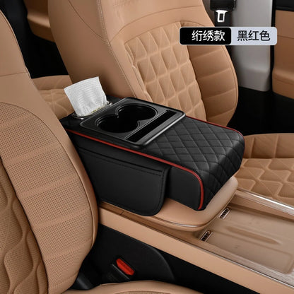 Auto Center Console Armrest Cushion With 2 Cup Holder PU Leather Armrest Pad Car Amrest Pillow Cover Height Pad Car Accessories