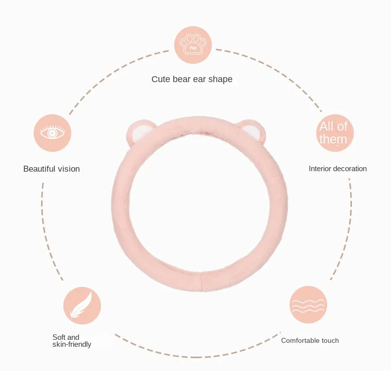 Plush Car Steering Wheel Cover Cartoon Cute Bear Ears Steering Wheel Cover Winter Warm and Comfortable Steering Wheel Cover
