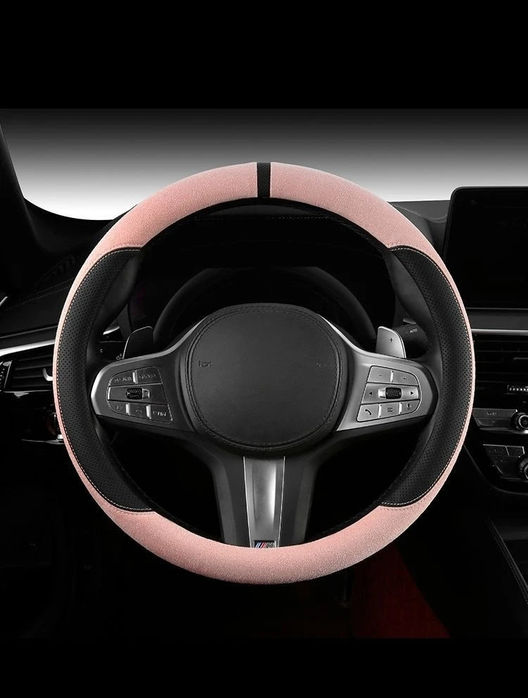 Steering Wheel Cover Suede D Shape Wine Red Four Seasons Breathable Non Slip Sweat Absorbent Comfortable Car Steering Protector