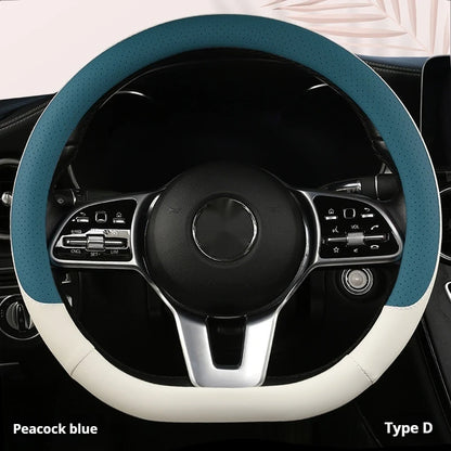 Steering Wheel Cover Breathable Non Slip Nappa Leather All Season Universal For Car Interior Wear Resistant Protective Cover