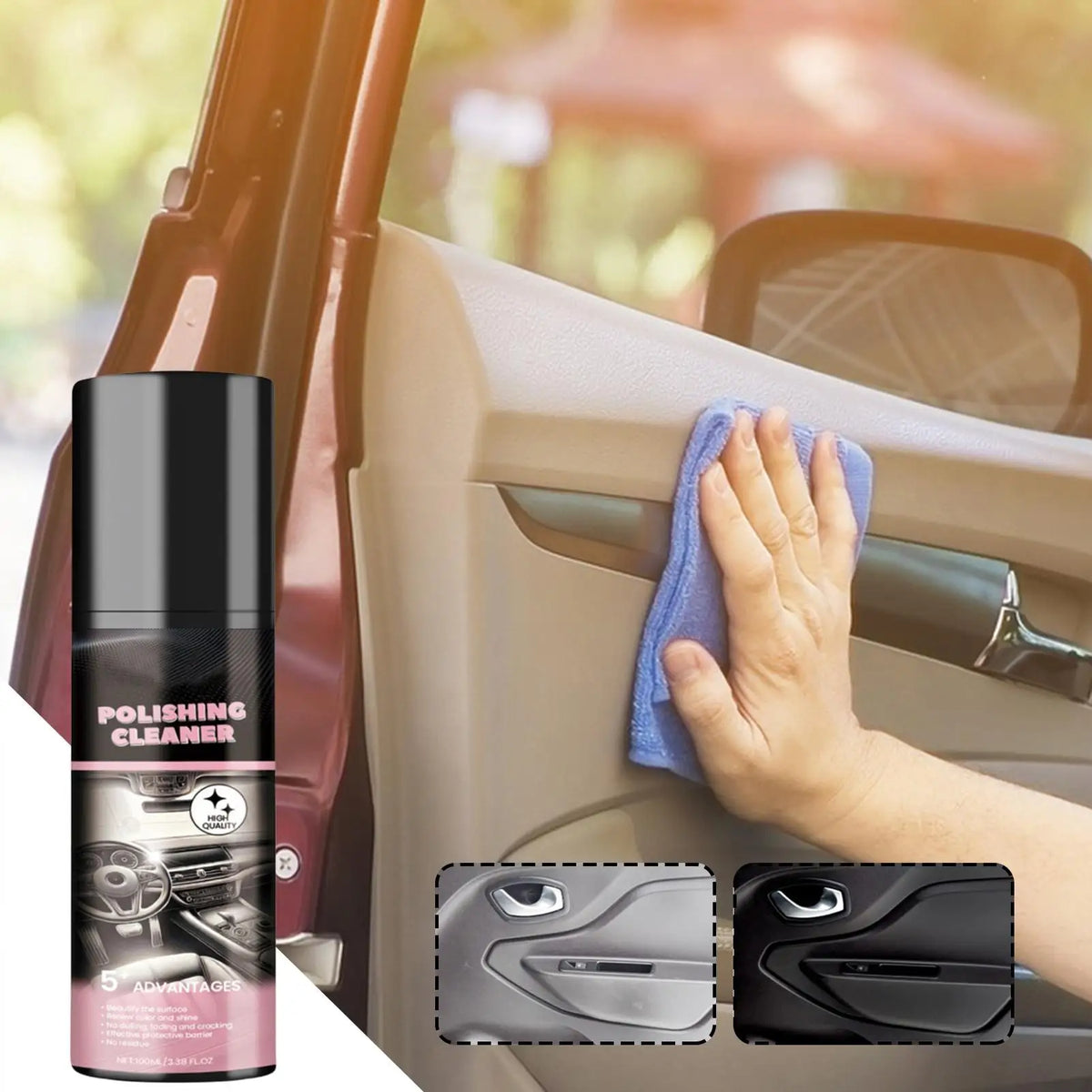 Car Interior Polish & Cleaner Spray 100ml All-Purpose Detailer for Dashboard Leather Plastic Restores Shine & Protects Care Kit