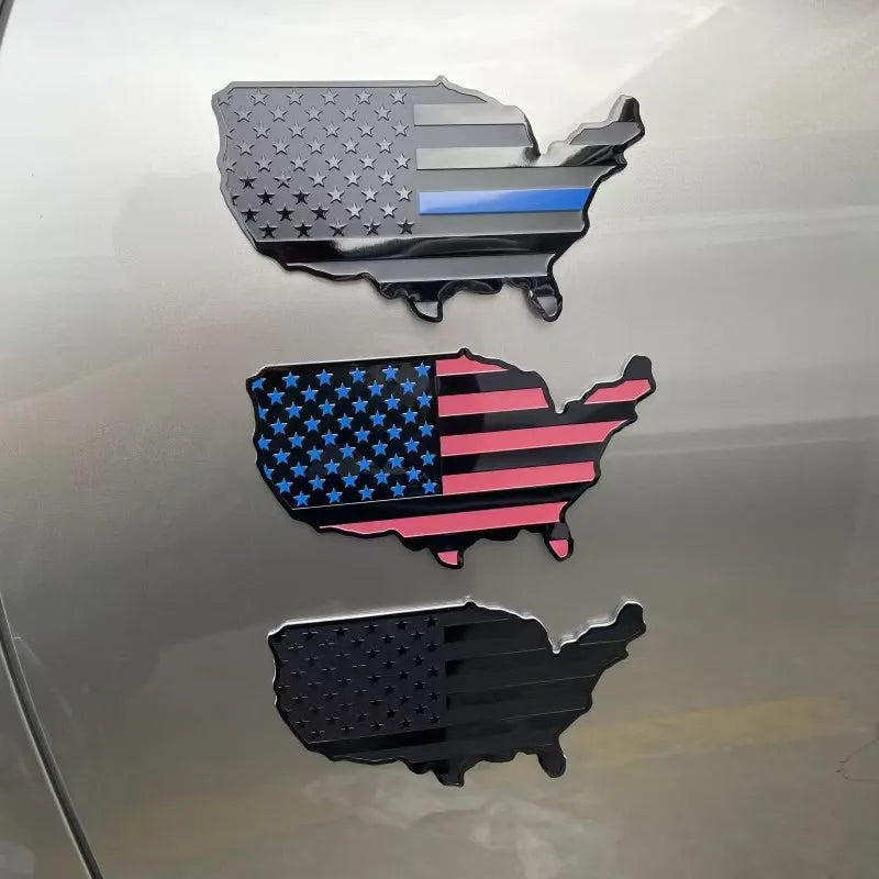 USA Emblems Flag Map Car Sticker, Car Trunk Aluminum Emblem Badge Decal Sticker For Cars Motorcycles Bikes