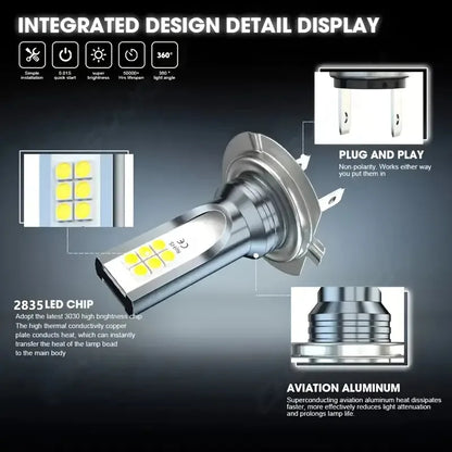 Kit Lâmpada LED H7 12SMD 4 Peças - Farol Alto/Baixo Branco 6000K