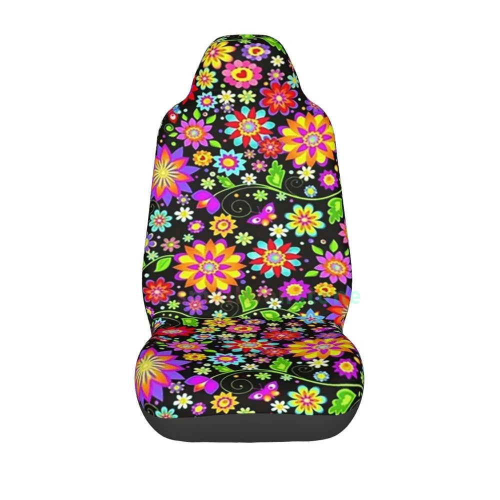 Hippie Flowers Car Seat Cover 2PCS Front Car Seat Cover Seat Anti Fouling Protective Cover Cute Car Accessories