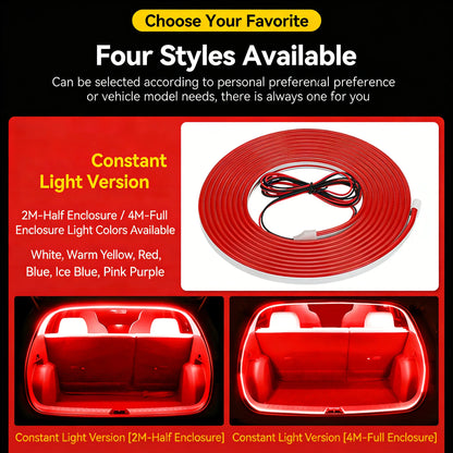 12V Car Trunk LED Strip High-Brightness 2/4M Interior Decoration Wiring Automatic Sensing Tailgate Light Strip Easy Installation