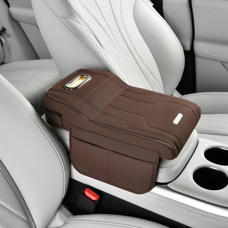 ✔Car Armrest Cushion with Tissue Box & Storage Pocket - Memory Foam Arm Rest Pad for Universal Vehicle Center Console