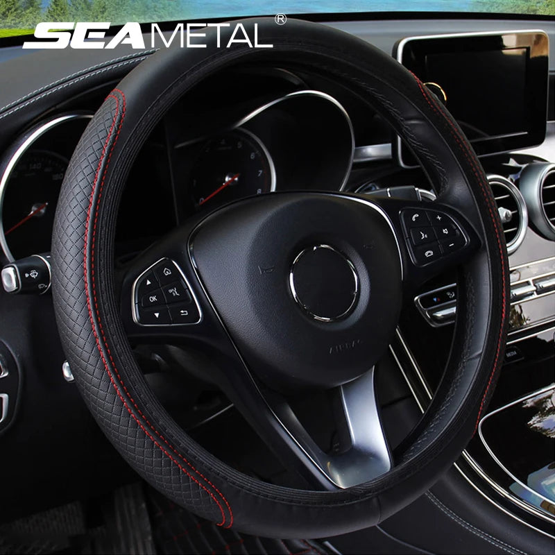 SEAMETAL 37-39CM Steering Wheel Cover Anti Slip Breathable Steering Cover Universal Microfiber Leather Steer Wheel Protector