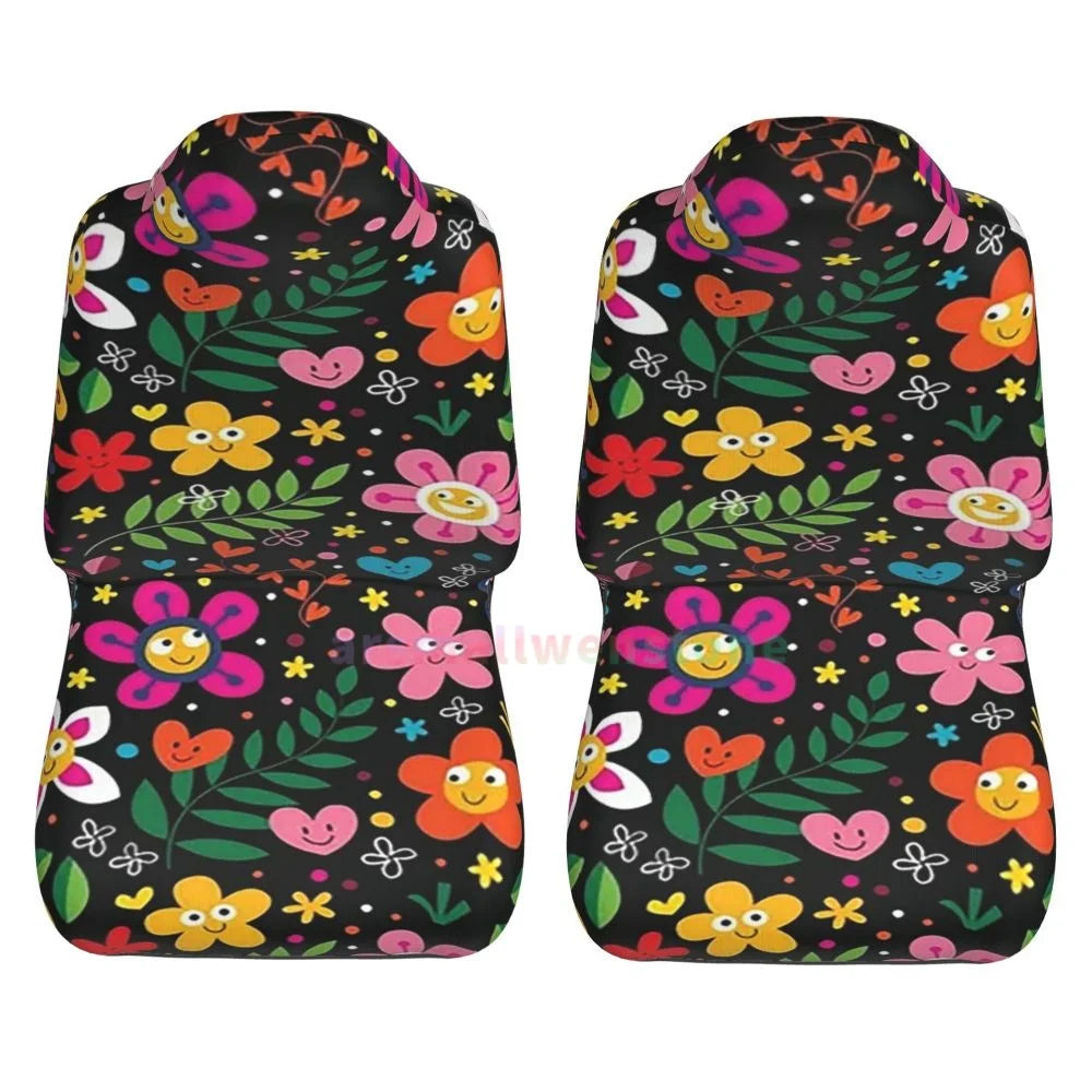 Hippie Flowers Car Seat Cover 2PCS Front Car Seat Cover Seat Anti Fouling Protective Cover Cute Car Accessories