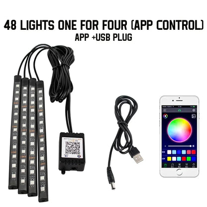 RGB Car Underglow Strip Lights with App Control Waterproof Strip Lights for Cart Boat Decoration LED Exterior Lights Strip DC12V