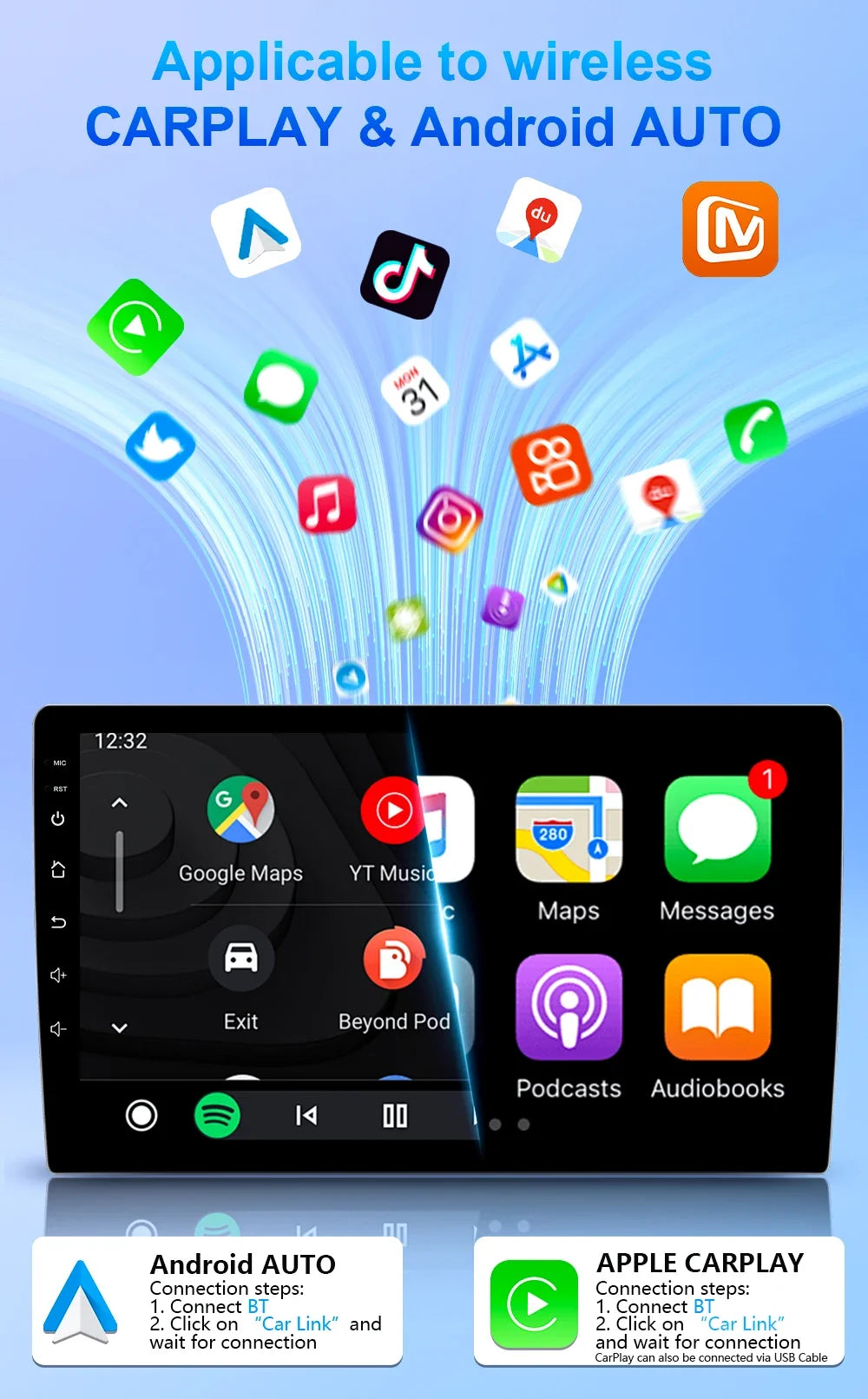 Android 7 "9" 10 "universal 2K Dvd Stereo Car Radio Carplay Auto Bluetooth 4g For Volkswagen Nissan Hyundai Toyota Honda