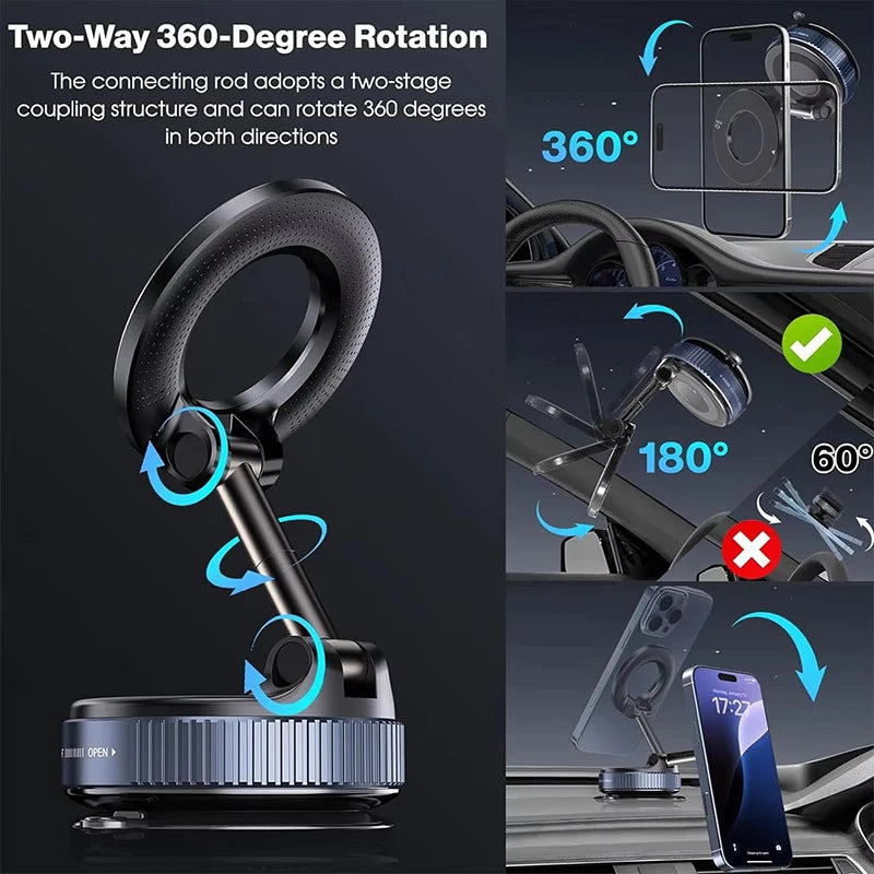 Vacuum Magnetic Car Phone Holder 360 ° Adjustable Suction Cup Holder Magnetic Car Phone Holder Pocket Sized Foldable Car Holder