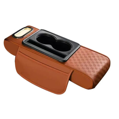 Car Center Console Height Increasing Armrest Cushion Multifunctional PU Leather Armrest Pad with Cup Holder Tissue Box Universal