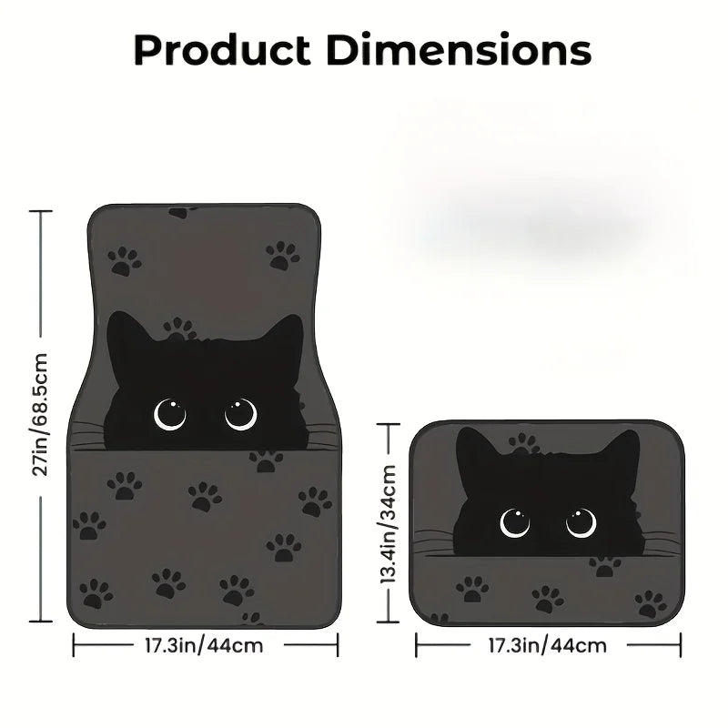 Car Floor Mats, Cute Black Cat Car Floor Mats, Charming Cat Printed Anti Slip Mats with Big Eyes, Universal Car Floor Mats