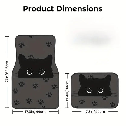 Car Floor Mats, Cute Black Cat Car Floor Mats, Charming Cat Printed Anti Slip Mats with Big Eyes, Universal Car Floor Mats