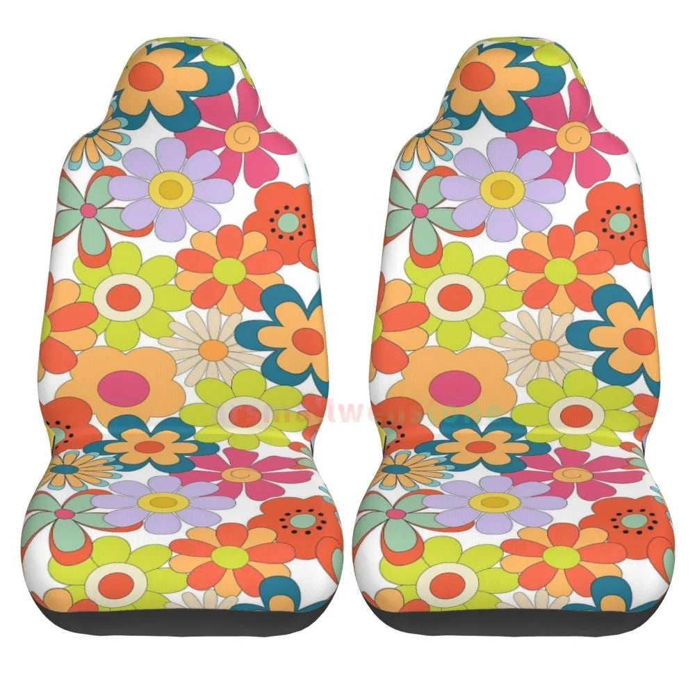 Hippie Flowers Car Seat Cover 2PCS Front Car Seat Cover Seat Anti Fouling Protective Cover Cute Car Accessories