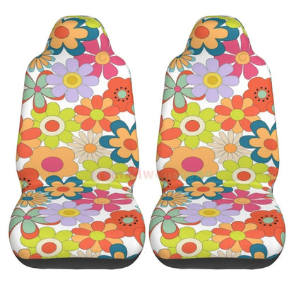 Hippie Flowers Car Seat Cover 2PCS Front Car Seat Cover Seat Anti Fouling Protective Cover Cute Car Accessories