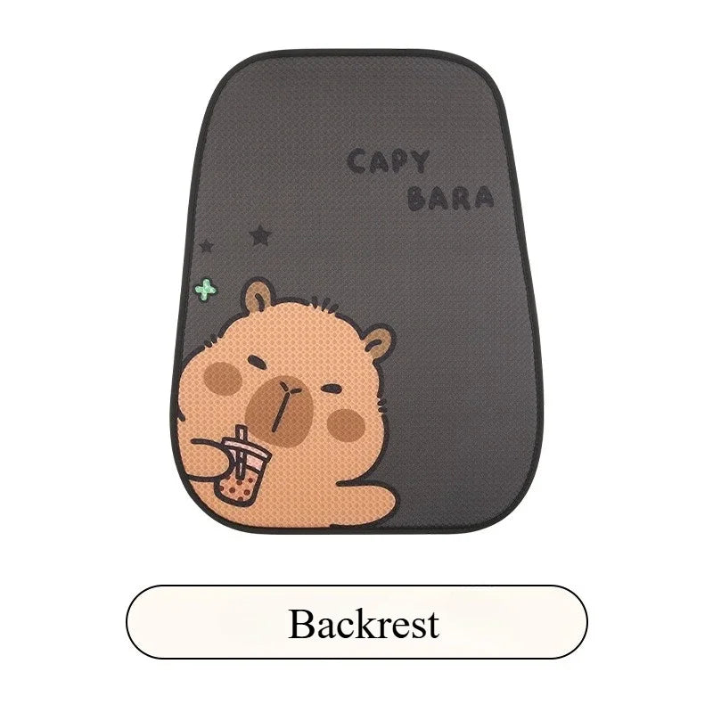 Universal Car Seat Covers Cute Capybara Design Comfortable Breathable Mesh Fabric Four Leaf Clover Pattern for All Seasons