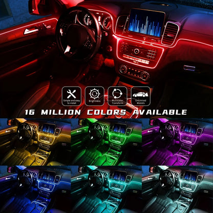 RGB LED Car Ambient Light Kit 6 in 1 Fiber Optic Interior Strip with APP Remote Control Music Sync Neon Mood Dashboard FootLight