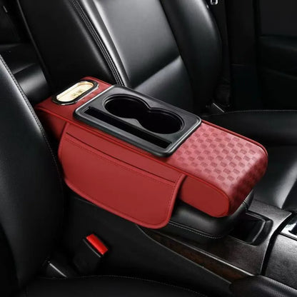 Car Center Console Height Increasing Armrest Cushion Multifunctional PU Leather Armrest Pad with Cup Holder Tissue Box Universal