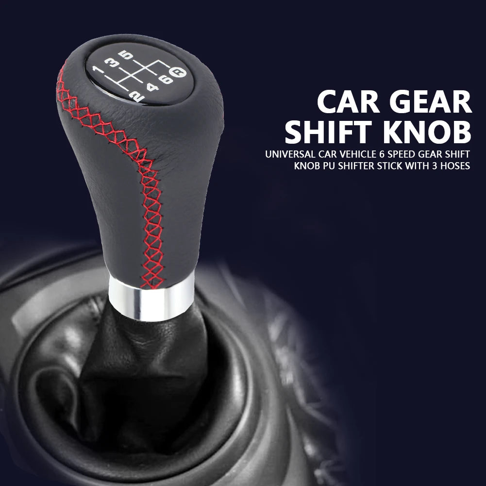 Car Vehicle 6 Speed Gear Shift Knob PU Shifter Stick with 3 Hoses 6 Speed Gear Shift Knob  Gear Shift Knob