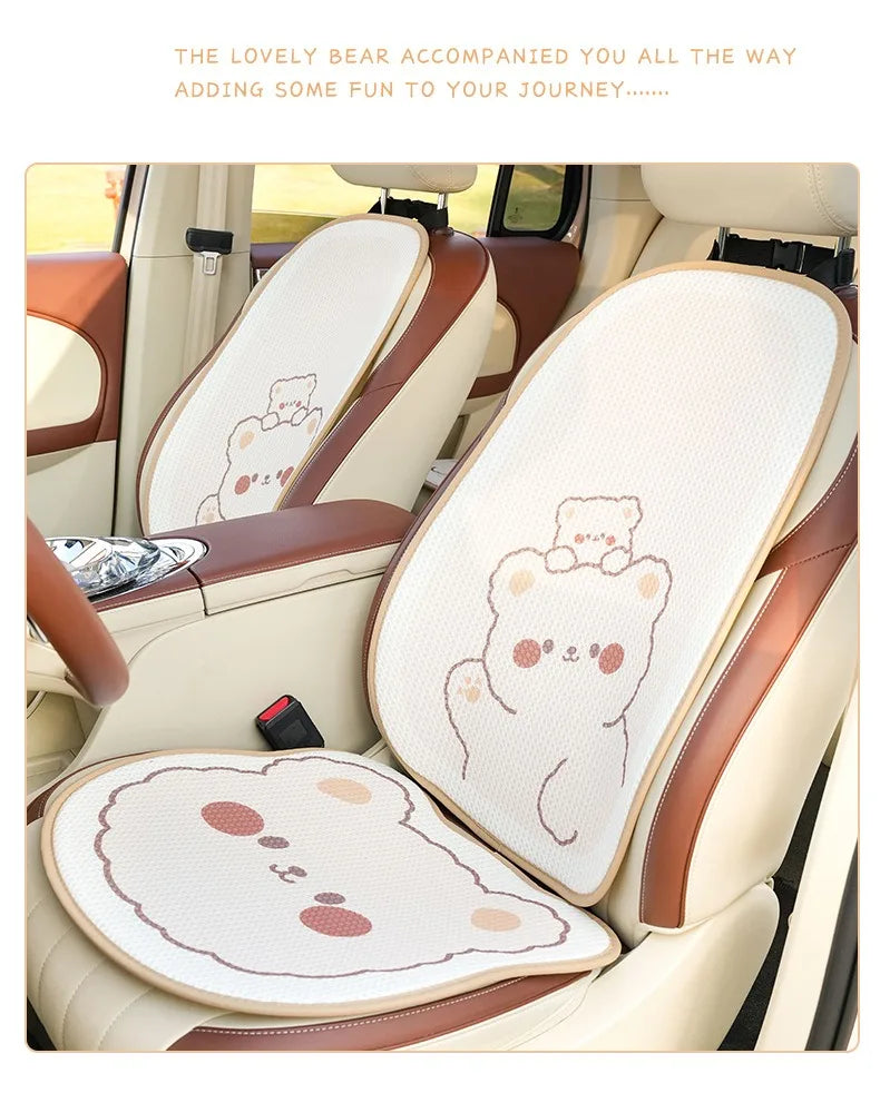 Comfortable Cute Car Seat Covers Ice Silk Cartoon Car Seat Protector Cushion Cute Car Accessories Universal Seat Covers Full Set