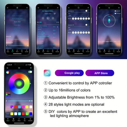 RGB LED Car Ambient Light Kit 6 in 1 Fiber Optic Interior Strip with APP Remote Control Music Sync Neon Mood Dashboard FootLight