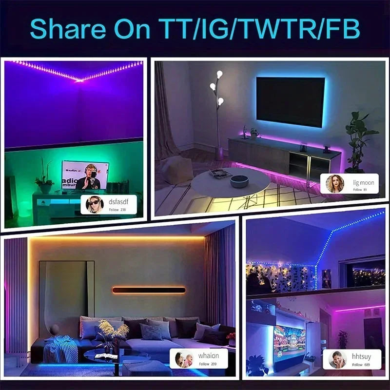 RGB Flexible LED Strip Lights USB Neon Rope Lights Remote App Control Music Sync Color Change Gaming Room Party Decor DIY Design