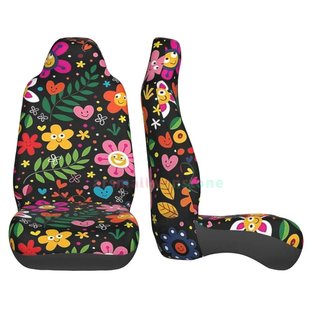 Hippie Flowers Car Seat Cover 2PCS Front Car Seat Cover Seat Anti Fouling Protective Cover Cute Car Accessories