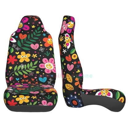 Hippie Flowers Car Seat Cover 2PCS Front Car Seat Cover Seat Anti Fouling Protective Cover Cute Car Accessories